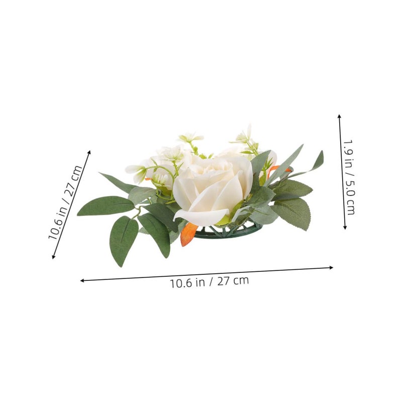 Pink And Light Gold Artificial Rose Candle Rings Wedding Table Centerpieces 2pcs - Image 3