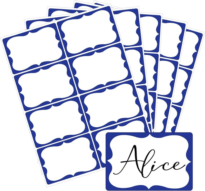 labelon Name Stickers Blue 200 PCS Name Tag Stickers Name Badge Label Stickers Adhesive Name Tags Removable Labels, White With Blue Border, Christmas Name Tags for Gifts Clothes Kids Office School (25 Sheets) - Image 1