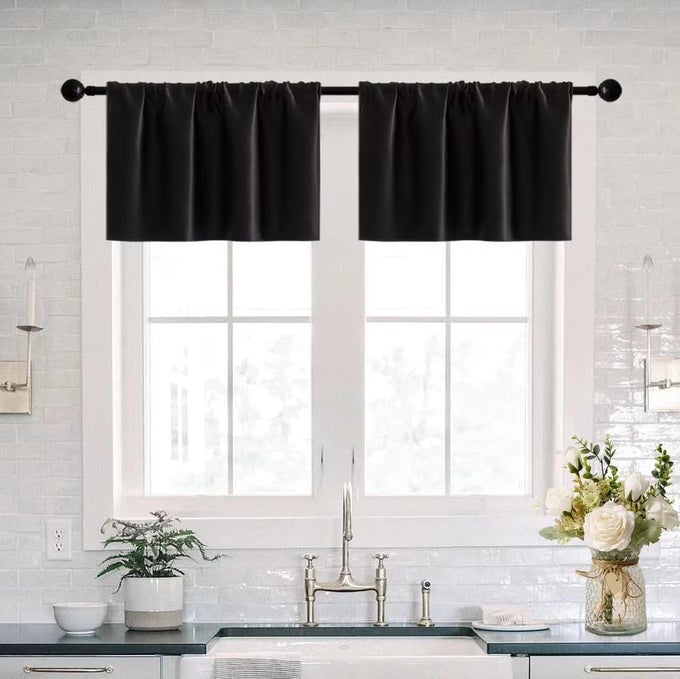 BASEMENT WINDOW CURTAINS 16 INCH LENGTH2 PACKWIDE ENOUGH RUFFLE ROD POCKET SMALL WATERPROOF BLACKOUT VALANCES FOR LIVING ROOM MODERN DECOR BEDROOM RV CAMPER BATHROOM WINDOWSVALANCE ONLYBLACK