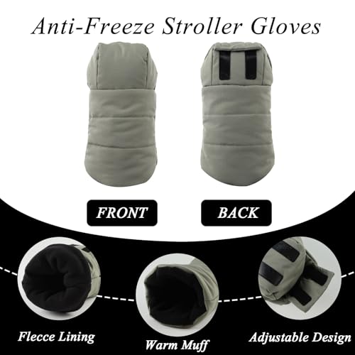 Zsedrut Stroller Gloves Universal Winter AntiFreeze Stroller Mittens Water Repellent Hand Warmer Muff Fleece LinedWinter Stroller Accessories Army Green - Image 3