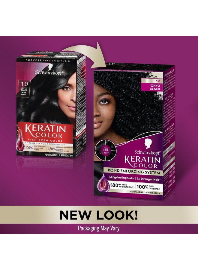 Schwarzkopf Keratin Color Permanent Hair Color, 1.0 Black Onyx, 1 Application - Salon Inspired Permanent Hair Dye, for up to 80% Less Breakage vs Untreated Hair and up to 100% Gray Coverage - Image 2