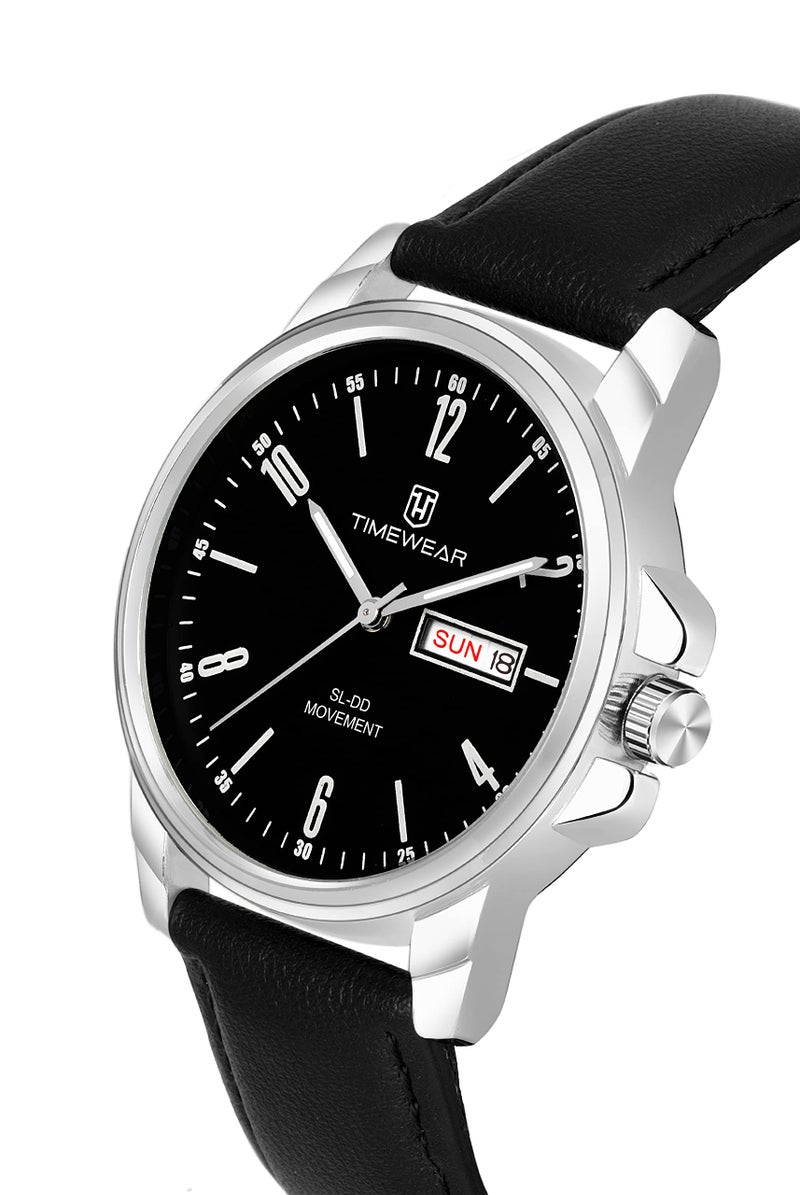 TIMEWEAR Analog New Track Black Dial Day Date Functioning Black Leather Strap Watch for Men - Image 4
