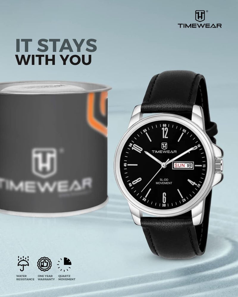 TIMEWEAR Analog New Track Black Dial Day Date Functioning Black Leather Strap Watch for Men - Image 3