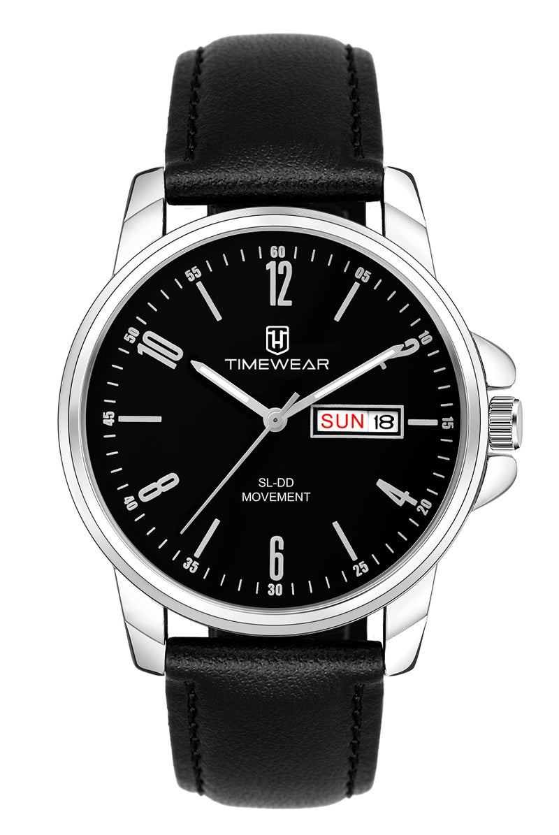 TIMEWEAR Analog New Track Black Dial Day Date Functioning Black Leather Strap Watch for Men - Image 2