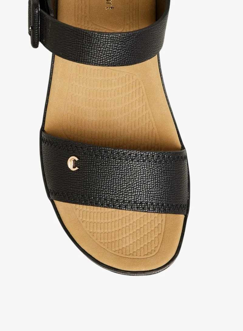 Le Confort BLACK Textured Sandals with Hook and Loop Closure for Women | Best Price UAE