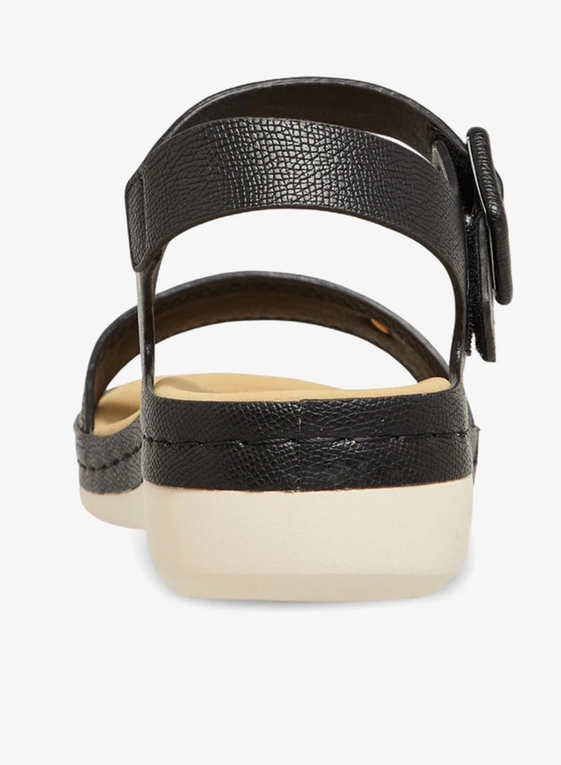 Le Confort BLACK Textured Sandals with Hook and Loop Closure for Women | Best Price UAE
