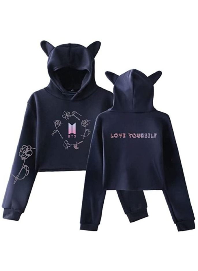 Generic - BTS Love Your Love Yourself Tear Album Love Kpop Long Sleeve Cropped Hoodies Sweatshirt Women Custom Hooded Pullover (Black) - Image 1