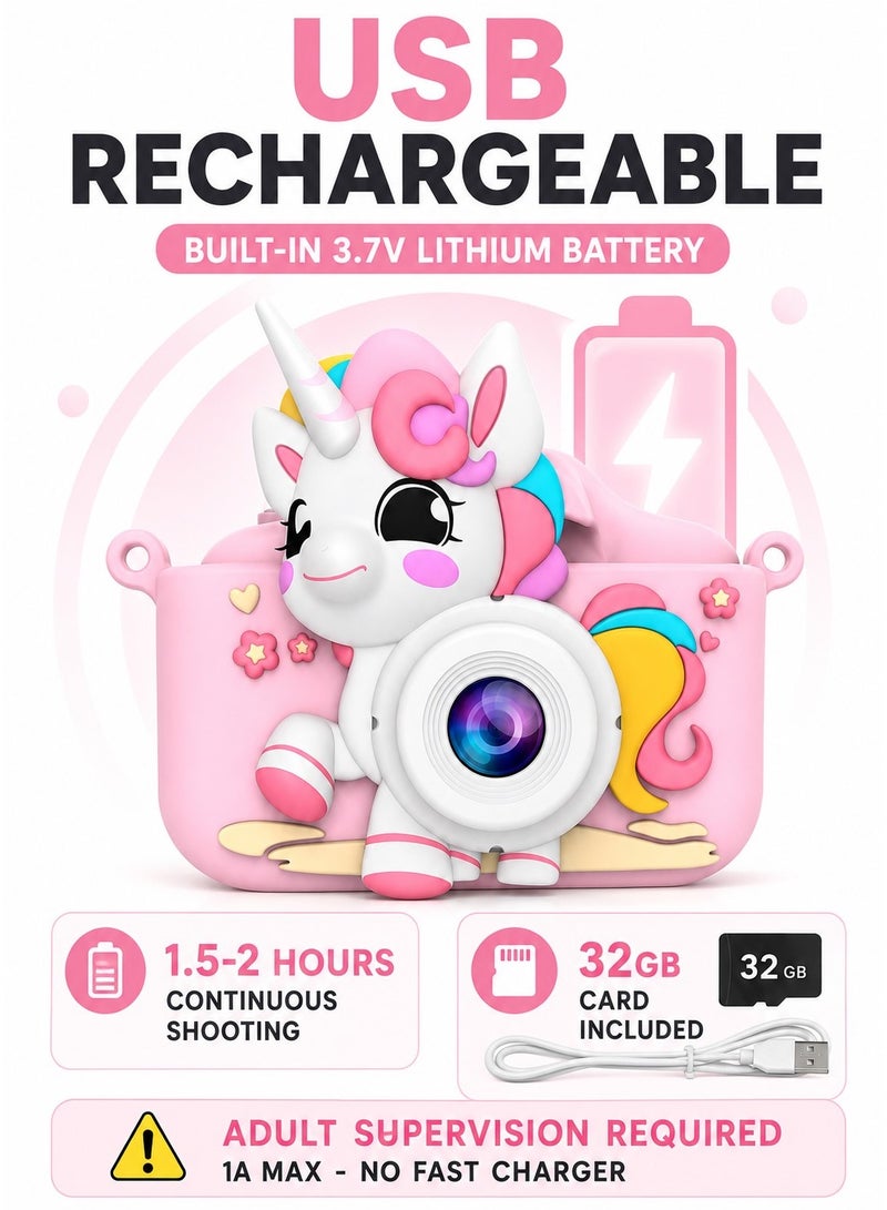 Kids Camera,1080P HD Digital Video Camera Toy for Age 6+ Boys/Girls, Birthday Festival Gifts for Kids,USB Rechargeable Kids Selfie Camera with 32GB SD Card and card reader(Pink) - Image 5