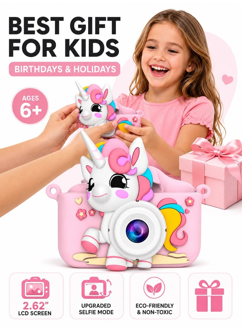 Kids Camera,1080P HD Digital Video Camera Toy for Age 6+ Boys/Girls, Birthday Festival Gifts for Kids,USB Rechargeable Kids Selfie Camera with 32GB SD Card and card reader(Pink) - Image 2
