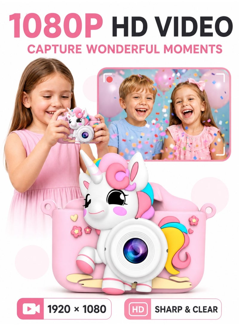 Kids Camera,1080P HD Digital Video Camera Toy for Age 6+ Boys/Girls, Birthday Festival Gifts for Kids,USB Rechargeable Kids Selfie Camera with 32GB SD Card and card reader(Pink) - Image 3