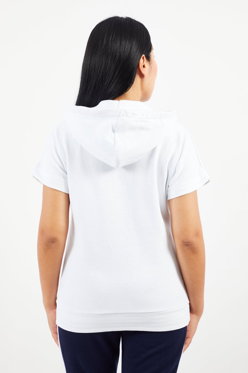 JOHN RICHMOND Women Hooded Short Sleeve Brand Logo Sweatshirt, White - Image 4