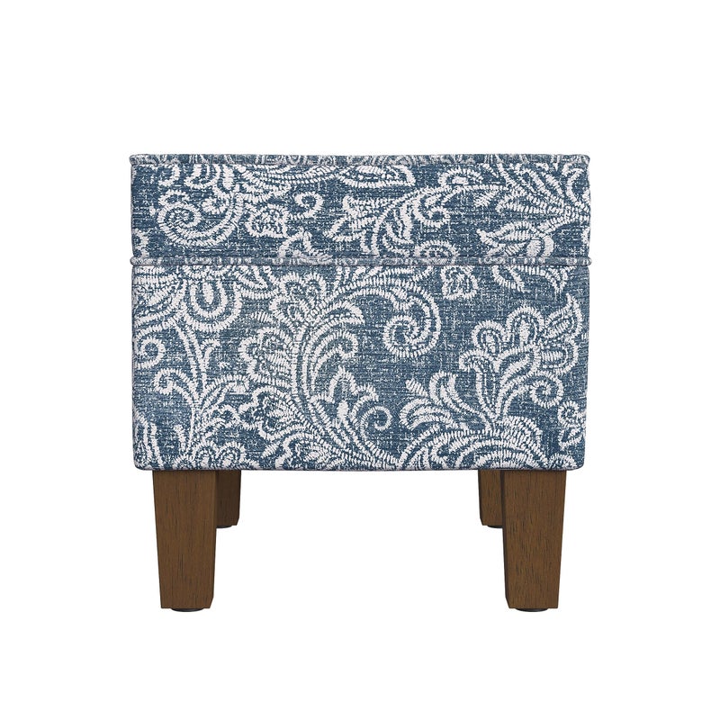Homepop Home Decor |K7646-A879| Upholstered Modern Rectangular Storage Ottoman | Hinged Lid Ottoman with Storage for Living Room & Bedroom, Blue Denim Jacobean Print - Image 4