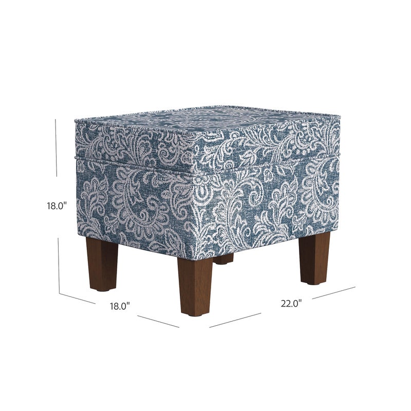 Homepop Home Decor |K7646-A879| Upholstered Modern Rectangular Storage Ottoman | Hinged Lid Ottoman with Storage for Living Room & Bedroom, Blue Denim Jacobean Print - Image 3