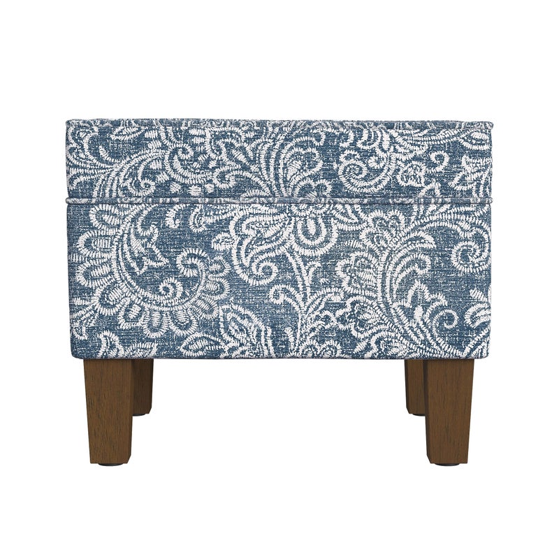 Homepop Home Decor |K7646-A879| Upholstered Modern Rectangular Storage Ottoman | Hinged Lid Ottoman with Storage for Living Room & Bedroom, Blue Denim Jacobean Print - Image 2