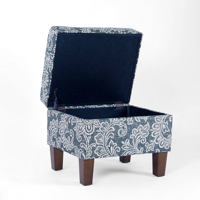 Homepop Home Decor |K7646-A879| Upholstered Modern Rectangular Storage Ottoman | Hinged Lid Ottoman with Storage for Living Room & Bedroom, Blue Denim Jacobean Print - Image 5