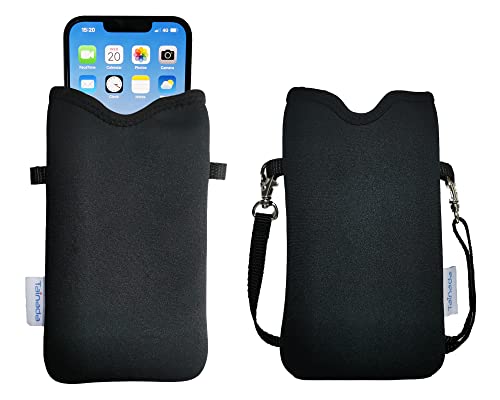 Tainada Men Women Neoprene Phone Sleeve Pouch Case Bag with Crossbody Strap/Neck Lanyard for iPhone 17/16/15 Pro Max, Air, 16/15 Plus, 16e; Samsung S25, A56, Google Pixel 10 (Black) - Image 1
