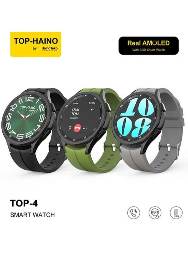 Haino Teko TOP 4 Real AMOLED Smart Watch with Always-On Display | Fitness Tracker, Heart Rate Monitor, IP68 Waterproof, Bluetooth Call, 3 Interchangeable Straps, Long Battery Life, Compatible with iPhone & Android - Image 3