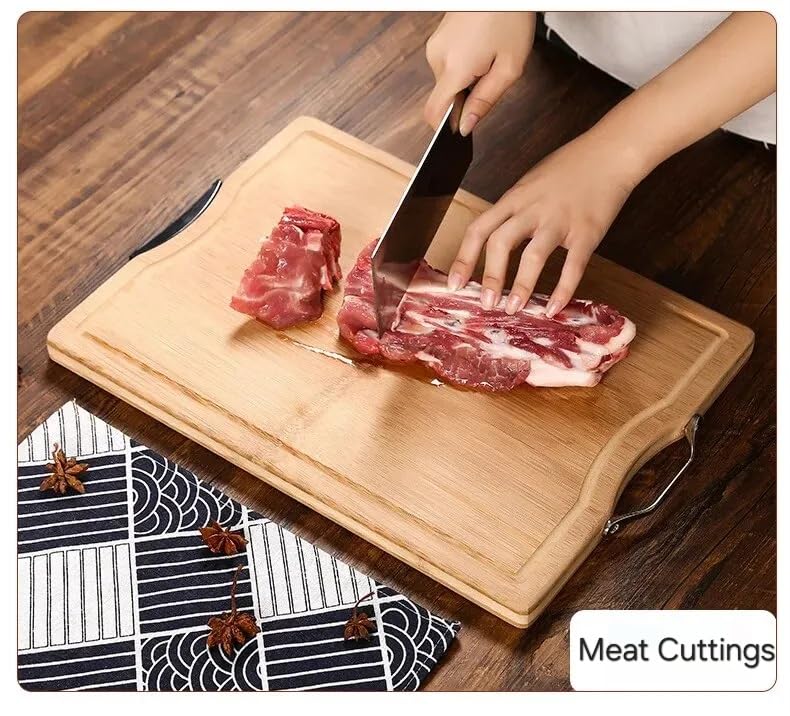 Favhome Natural Bamboo Wood Chopping Cutting Board with Handle for Kitchen VegetablesMeat Fruits Cheese BPA Free EcoFriendly AntiMicrobial 36 x 26 cm - Image 4