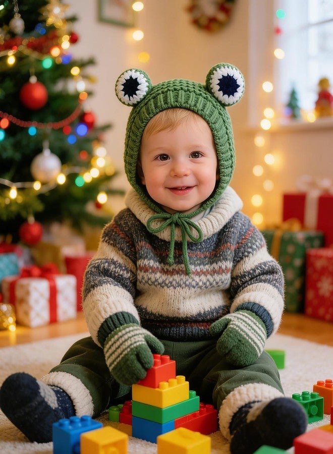 MINGSEECESS Kids Knitted Beanie Hat Cute Frog Cartoon Winter Warmer Cap with Big Eyes for Baby Boys Girls Green - Image 4