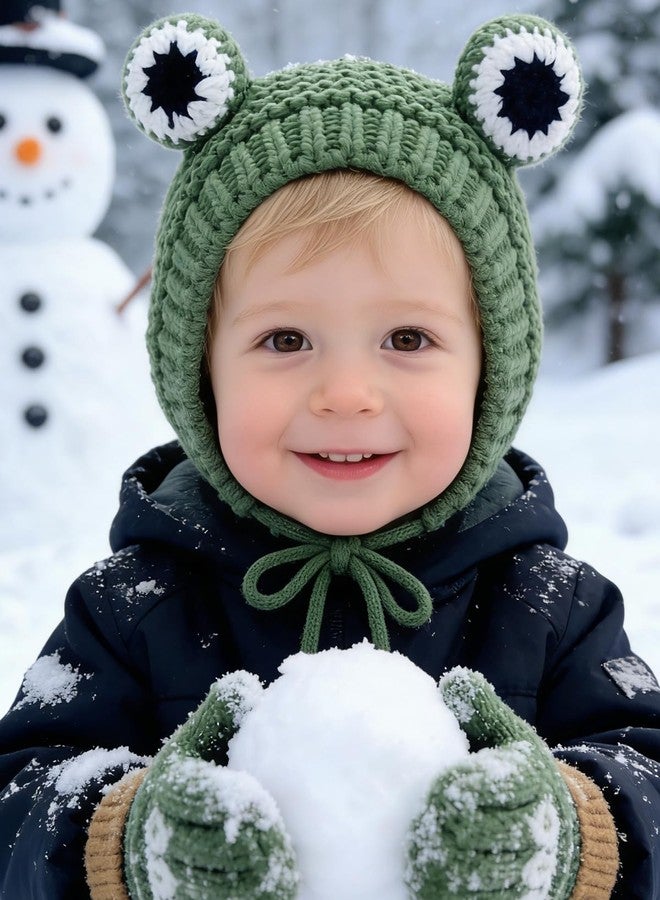 MINGSEECESS Kids Knitted Beanie Hat Cute Frog Cartoon Winter Warmer Cap with Big Eyes for Baby Boys Girls Green - Image 2