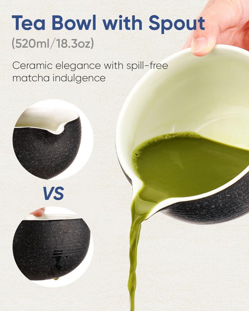 Joiish 7 Pcs Matcha Kit Set, Matcha Whisk and Bowl with Spout, Powder Sifter, Whisk Holder, Bamboo Scoop and Scoop Rest, Perfect Prepare Tools for Making Matcha Tea (Charcoal Grey) - Image 3