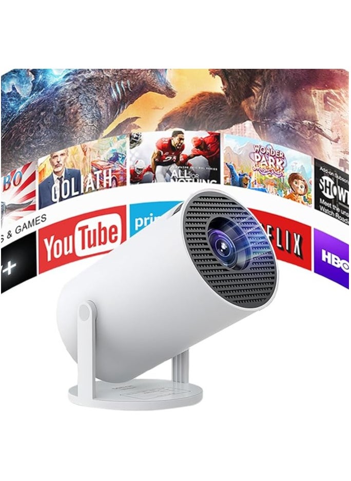 AL RAID - Smart Mini Projector 4K with 5G WiFi and Bluetooth 5.0, Portable Home Theater with 360° Premium Sound, Big Screen Movie Projector Compatible with Android, iOS, Windows, TV Stick, HDMI, USB – White - Image 1