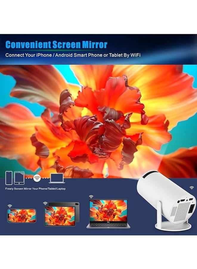 AL RAID - Smart Mini Projector 4K with 5G WiFi and Bluetooth 5.0, Portable Home Theater with 360° Premium Sound, Big Screen Movie Projector Compatible with Android, iOS, Windows, TV Stick, HDMI, USB – White - Image 1