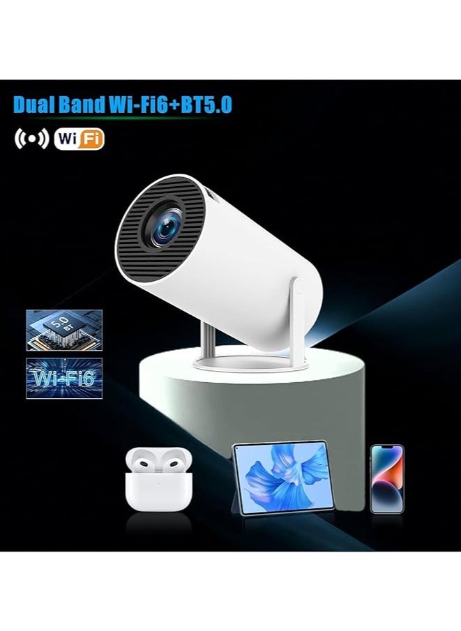 AL RAID - Smart Mini Projector 4K with 5G WiFi and Bluetooth 5.0, Portable Home Theater with 360° Premium Sound, Big Screen Movie Projector Compatible with Android, iOS, Windows, TV Stick, HDMI, USB – White - Image 1