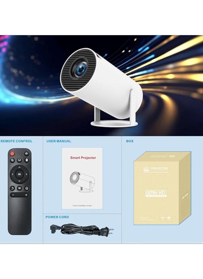 AL RAID - Smart Mini Projector 4K with 5G WiFi and Bluetooth 5.0, Portable Home Theater with 360° Premium Sound, Big Screen Movie Projector Compatible with Android, iOS, Windows, TV Stick, HDMI, USB – White - Image 1