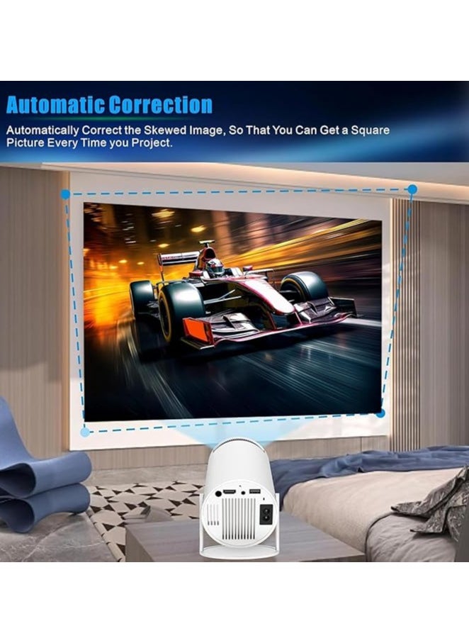 AL RAID - Smart Mini Projector 4K with 5G WiFi and Bluetooth 5.0, Portable Home Theater with 360° Premium Sound, Big Screen Movie Projector Compatible with Android, iOS, Windows, TV Stick, HDMI, USB – White - Image 1