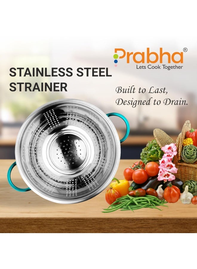 Prabha Colander Stainless Steel Strainer Sieves, 3000ML, 24cm|Kitchen Strainer With Handle-Essential Kitchen | Colanders Bowl, Basket | Colander For Rice Straining Washing Fruits, Vegetables,Blue - Image 4