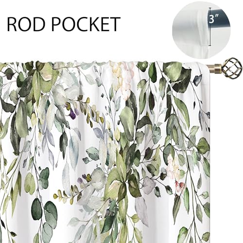 oolygoo Eucalyptus Botanical Leaves Floral Kitchen Window Curtains Over Sink Farmhouse Flower Leaf Small Window Treatment Sage Green Cafe Short Curtains for Bathroom Treatment Tier Drapes 26x30 inch - Image 5