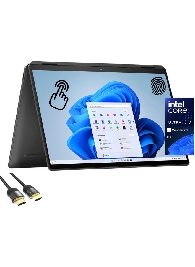 HP Spectre Convertible 2-In-1 (Upgraded Version) Laptop With 14-Inch OLED Display, Core Ultra 7-155H Processor/16GB RAM/2TB SSD/Intel Iris XE Graphics/Windows 11 Pro + PDG HDMI Cable English Nightfall Black - Image 1