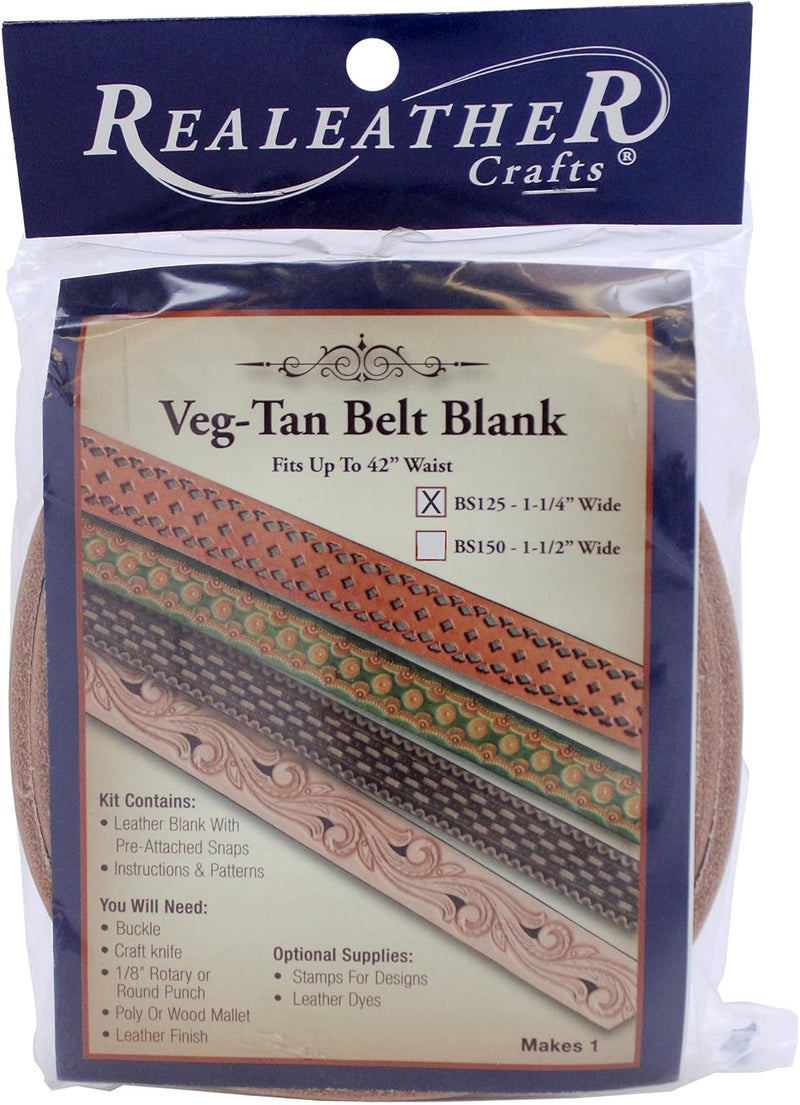 Realeather Realeather BS15000 Tooling Belt Strips Blank Leather Strap with Pre Cut Buckle Slots 15W X 42 L Natural 1Piece - Image 1