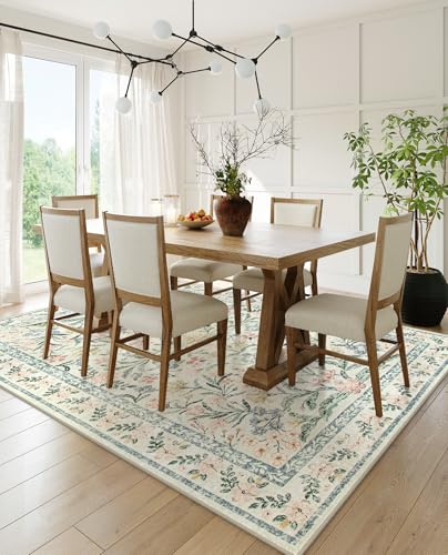 Wonnitar Boho Washable Rug 8x10, Large Area Rug for Living Room, Soft Floral Carpet for Bedroom Non Slip, 8 x 10 Indoor Beige Carpets for Nursery Dining Room Apartment Office Decor - Image 3