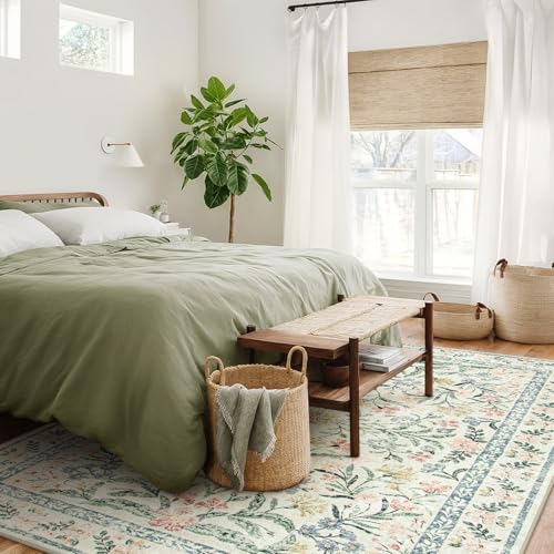 Wonnitar Boho Washable Rug 8x10, Large Area Rug for Living Room, Soft Floral Carpet for Bedroom Non Slip, 8 x 10 Indoor Beige Carpets for Nursery Dining Room Apartment Office Decor - Image 2
