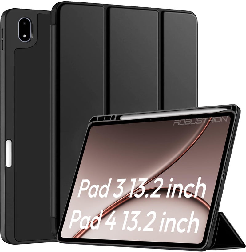 Robustrion غطاء روبوستريون لحماية جهاز OnePlus Pad 4 13.2 بوصة / OnePlus Pad 3 13.2" مع حامل القلم، غطاء قابل للطي لجهاز One Plus Pad 4/3 13.2 بوصة [دعم الاستيقاظ التلقائي] - أسود - Image 1