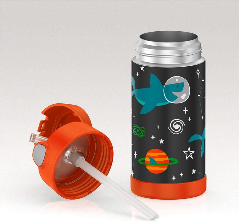 THERMOS زجاجة أطفال فانتينر من الفولاذ المقاوم للصدأ لحفلة الفضاء سعة 355 مل، F40120Au، زجاجة ماء للأطفال مع قشة، زجاجة معزولة، زجاجة ترطيب مع غطاء - Image 5