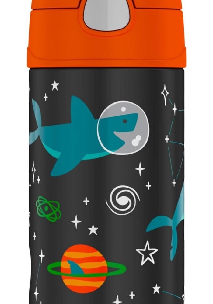 THERMOS زجاجة أطفال فانتينر من الفولاذ المقاوم للصدأ لحفلة الفضاء سعة 355 مل، F40120Au، زجاجة ماء للأطفال مع قشة، زجاجة معزولة، زجاجة ترطيب مع غطاء - Image 1