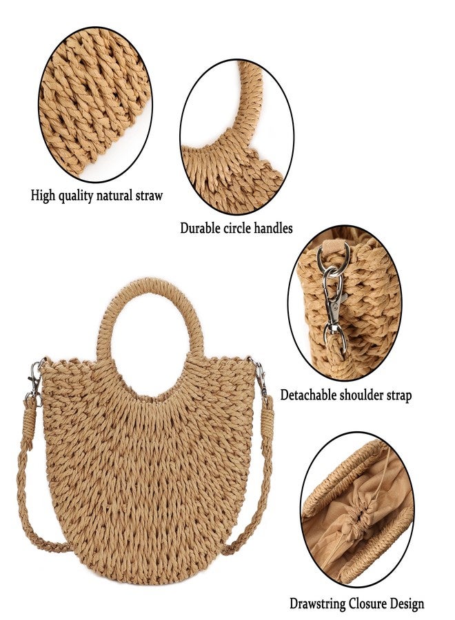 Youjaree Womens Small Straw Crossbody Handbag Handmade Woven Shoulder Bag Purse for Summer (Brown) - Image 4