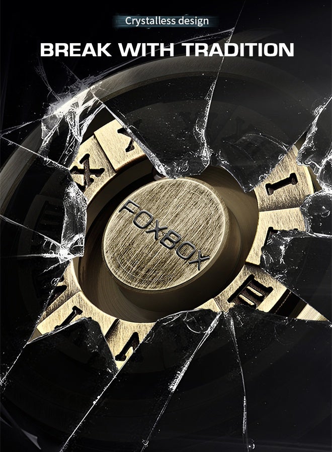 FOXBOX Fashion Creative Quartz Wristwatches For Men Magnetic Levitation Scrolling Beads Design Mens Watch Leather Strap Waterproof Sports Luxury Watches Men Bronze - Image 5