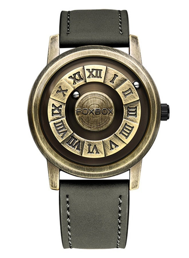 FOXBOX Fashion Creative Quartz Wristwatches For Men Magnetic Levitation Scrolling Beads Design Mens Watch Leather Strap Waterproof Sports Luxury Watches Men Bronze - Image 3