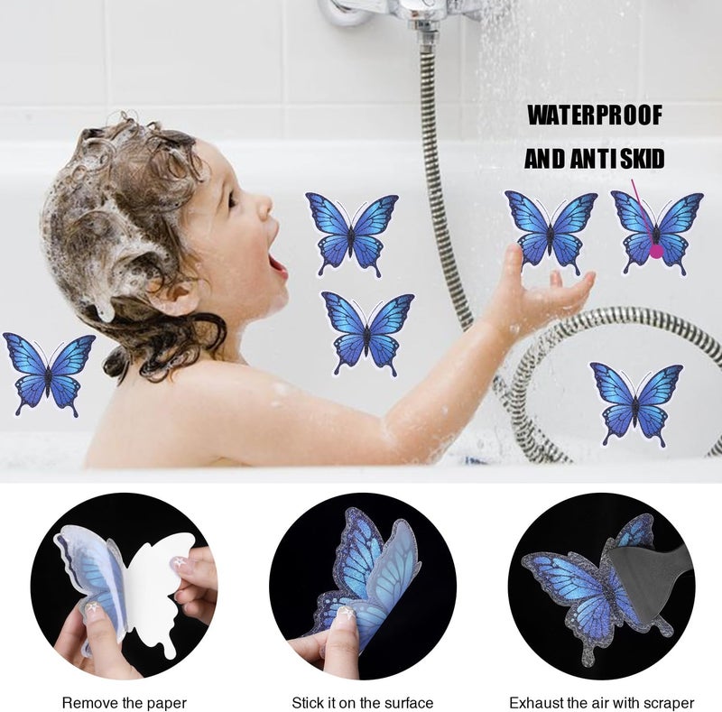 Secopad 20 PCS Non Slip Bathtub Stickers, Adhesive Butterfly Anti Slip Decal Treads for Shower and Bath Tub with Premium Scraper (Blue) - Image 3