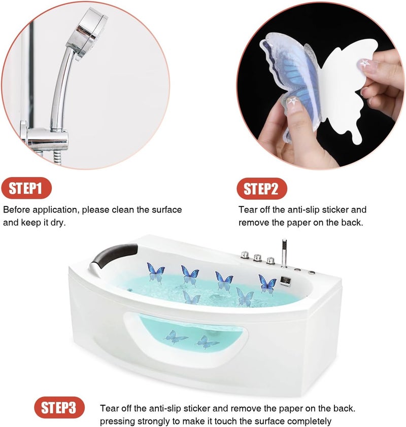 Secopad 20 PCS Non Slip Bathtub Stickers, Adhesive Butterfly Anti Slip Decal Treads for Shower and Bath Tub with Premium Scraper (Blue) - Image 5