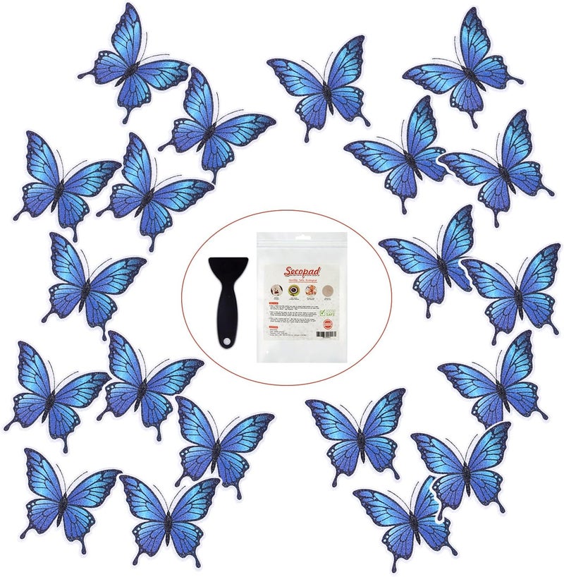 Secopad 20 PCS Non Slip Bathtub Stickers, Adhesive Butterfly Anti Slip Decal Treads for Shower and Bath Tub with Premium Scraper (Blue) - Image 1