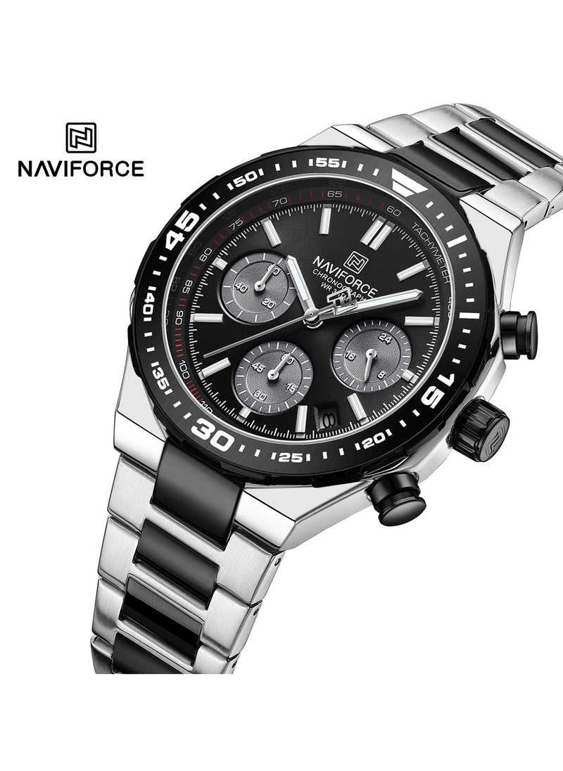 Luxury Chronograph Wrist Watch for Men with Stainless Steel Strap Water Resistant Multi-Function Timepiece with Tachymeter and Date Display