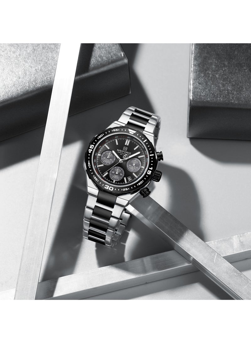 Luxury Chronograph Wrist Watch for Men with Stainless Steel Strap Water Resistant Multi-Function Timepiece with Tachymeter and Date Display