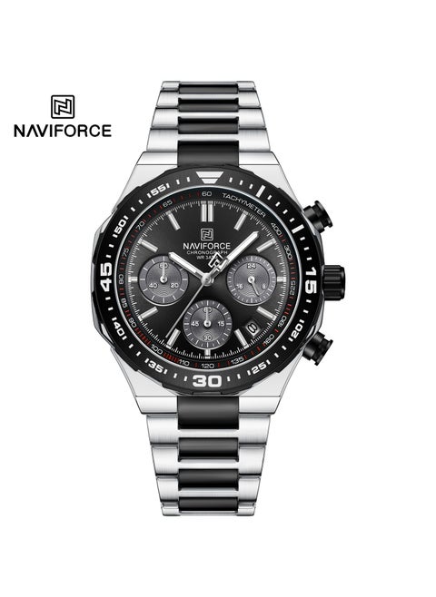 Luxury Chronograph Wrist Watch for Men with Stainless Steel Strap Water Resistant Multi-Function Timepiece with Tachymeter and Date Display