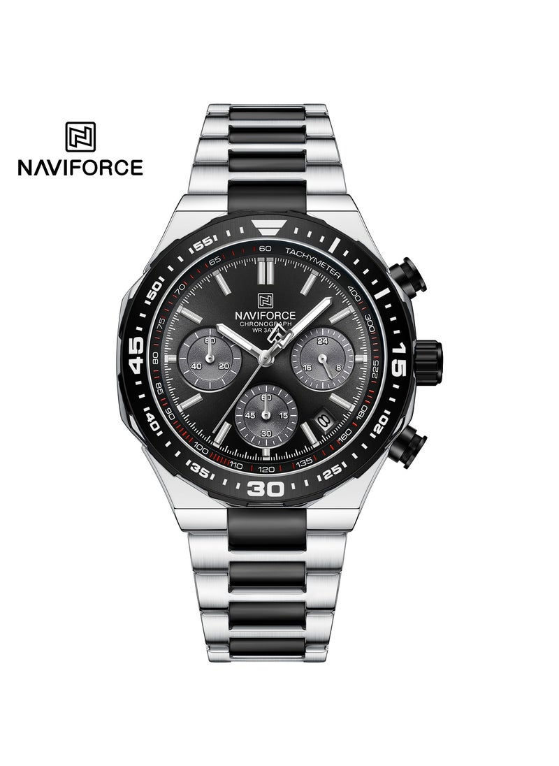 Luxury Chronograph Wrist Watch for Men with Stainless Steel Strap Water Resistant Multi-Function Timepiece with Tachymeter and Date Display
