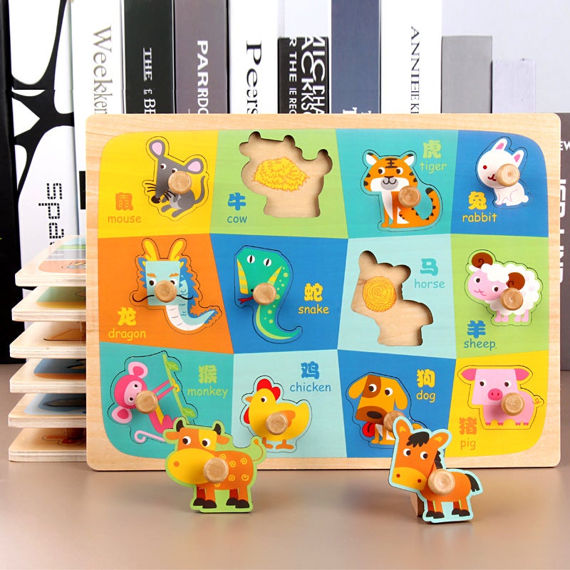 Baby Mushroom Nail Wooden Nail Hand Scratching Board Early Education Educational Toy Animal Cognitive Stereo Wooden 3D Assembled Puzzle - Image 5